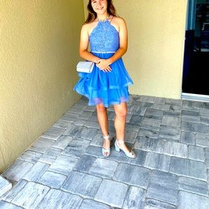 Light blue prom/homecoming dress. Sequin hearts